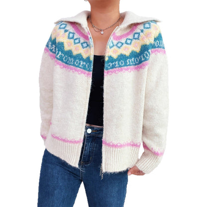 Damen Strickjacke Floralmuster Modern Reißverschluss Norvielle