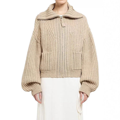 Damen Grobstrickpullover mit hohem Kragen und Taschen Norvielle