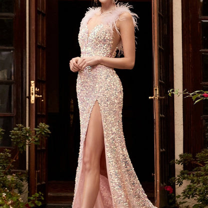 Damen Abendkleid Pailletten Federdetail Schwarz - Norvielle