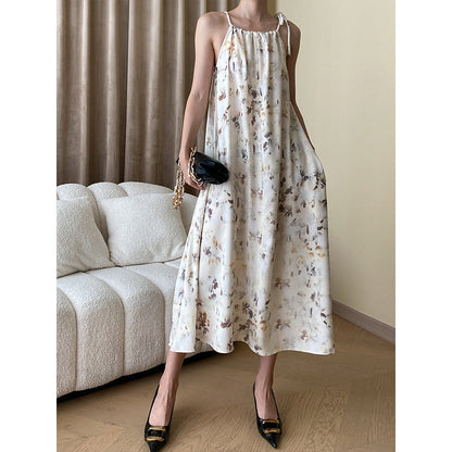 Damen Maxikleid mit Streifen und Trägern Weiß