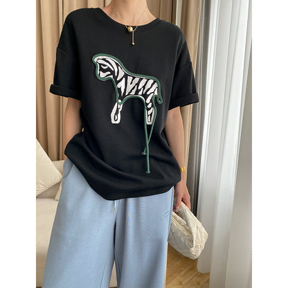 Damen T-Shirt Tiermotiv Baumwolle Weiß