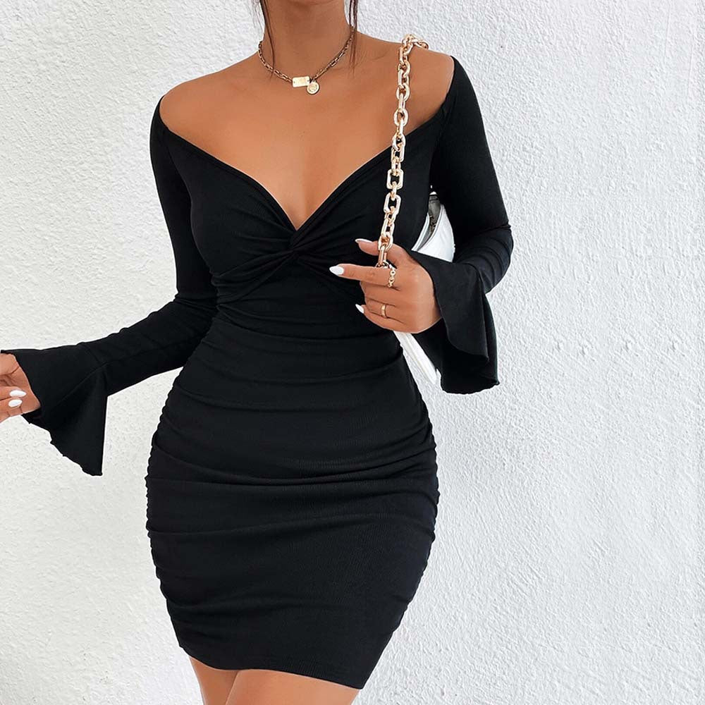 Damen Minikleid V-Ausschnitt Schmalrock Norvielle