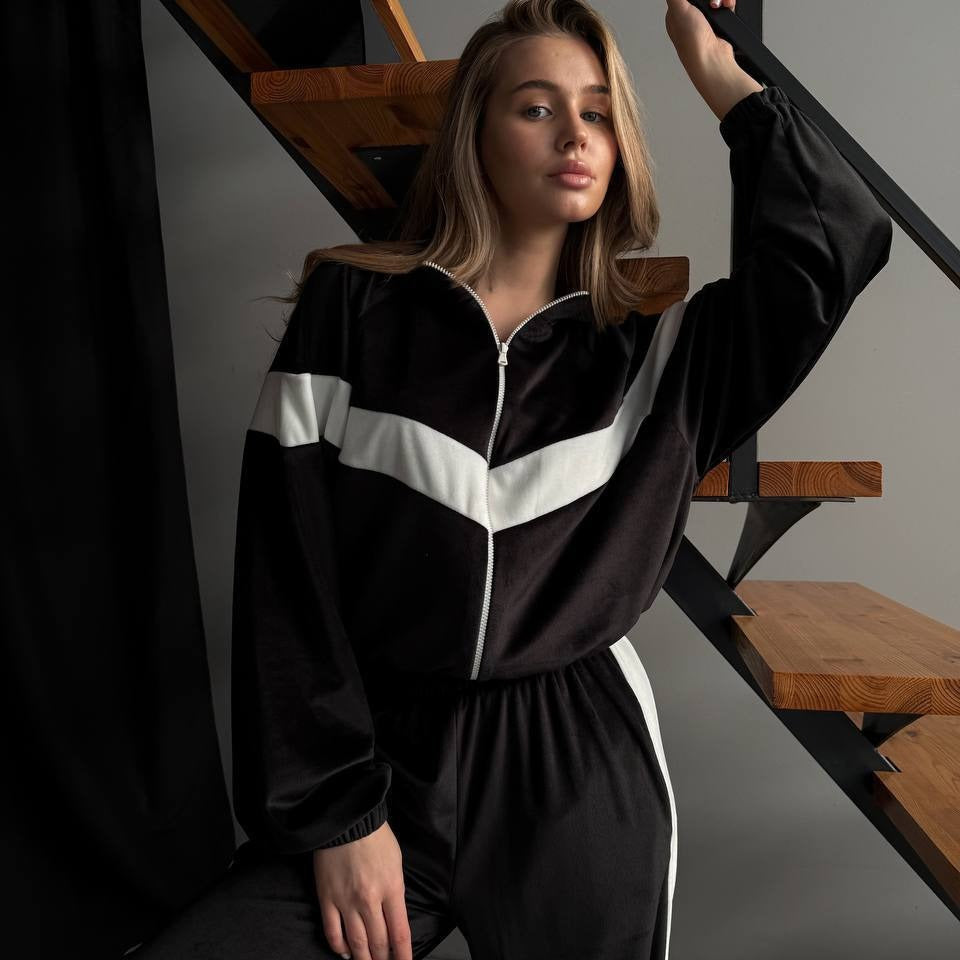 Damen Sportanzug Fleece Trainingsanzug Voluminöse Ärmel
