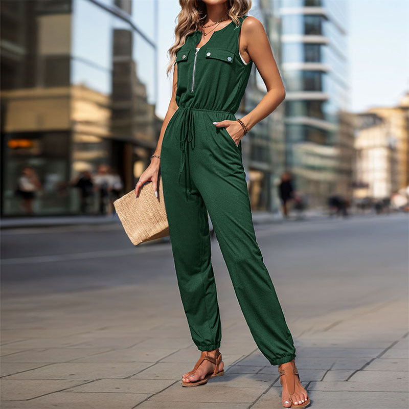 Damen Jumpsuit mit Taschen und verstellbarem Taillenzug Norvielle