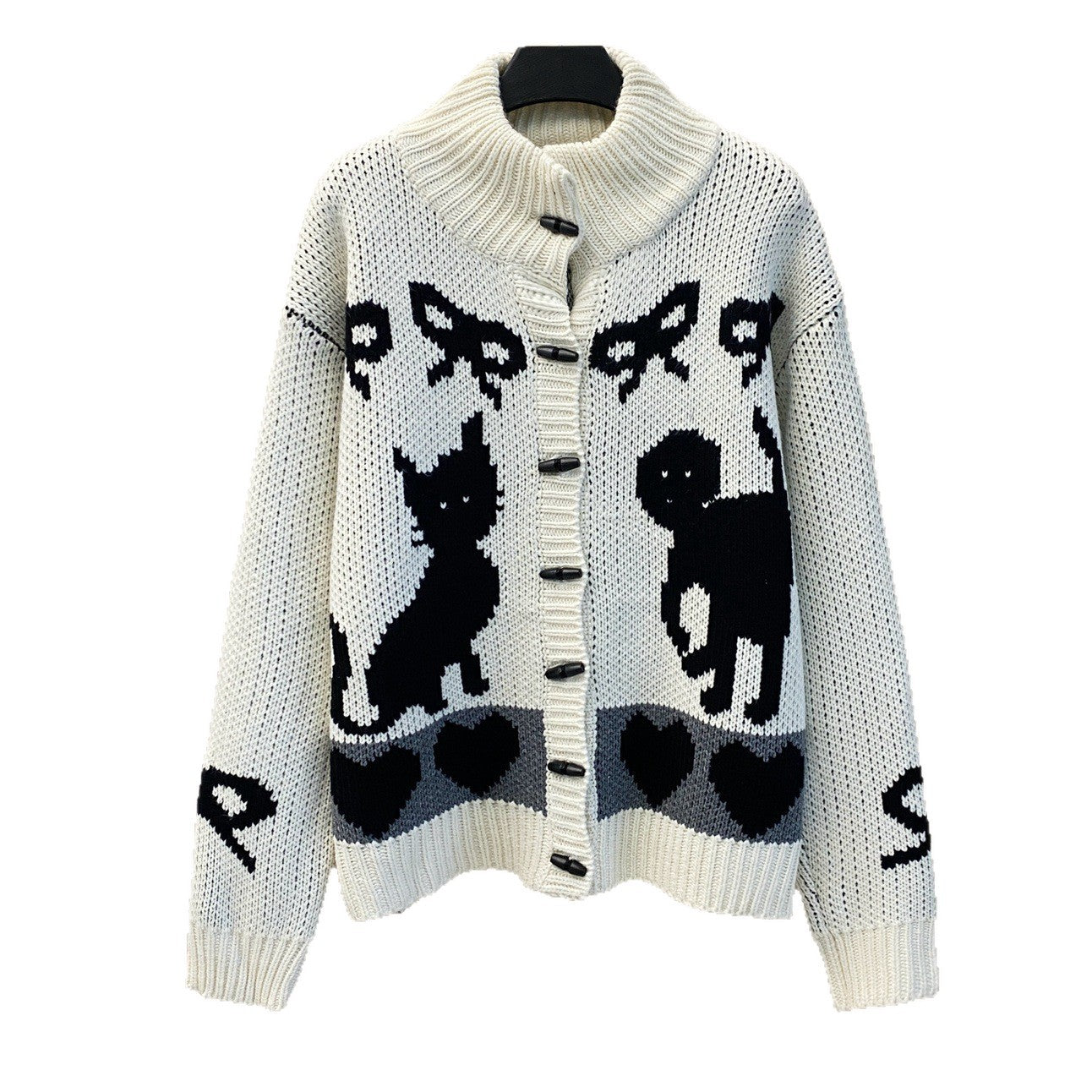 Damen Strickjacke Tiermuster Hochkragen Norvielle