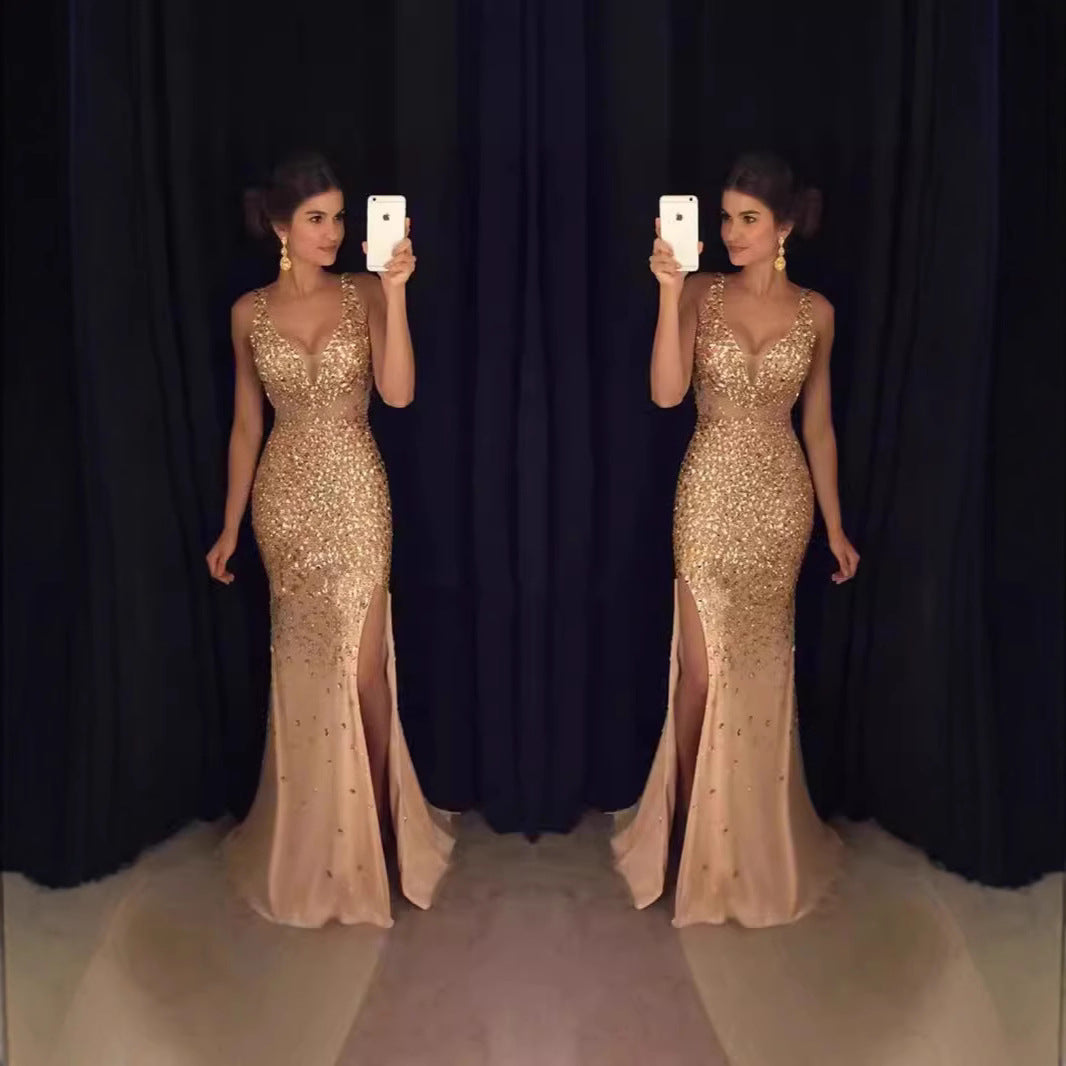 Damen Abendkleid Glitzernd Tiefes Dekolleté Schwarz - Norvielle