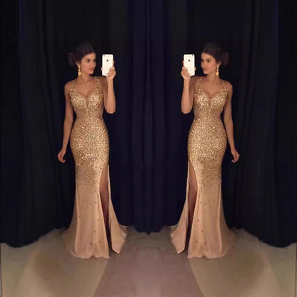 Damen Abendkleid Glitzernd Tiefes Dekolleté Schwarz - Norvielle