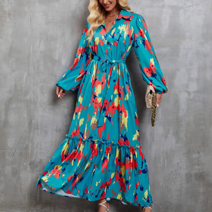 Damen Maxi-Kleid Langarm Floralmuster - Norvielle