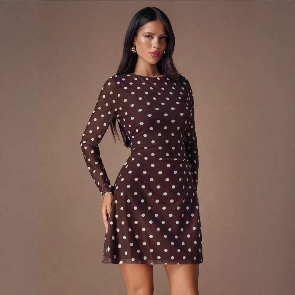 Damen Mini-Kleid Gepunktet Durchsichtige Ärmel Norvielle