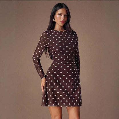 Damen Mini-Kleid Gepunktet Durchsichtige Ärmel Norvielle