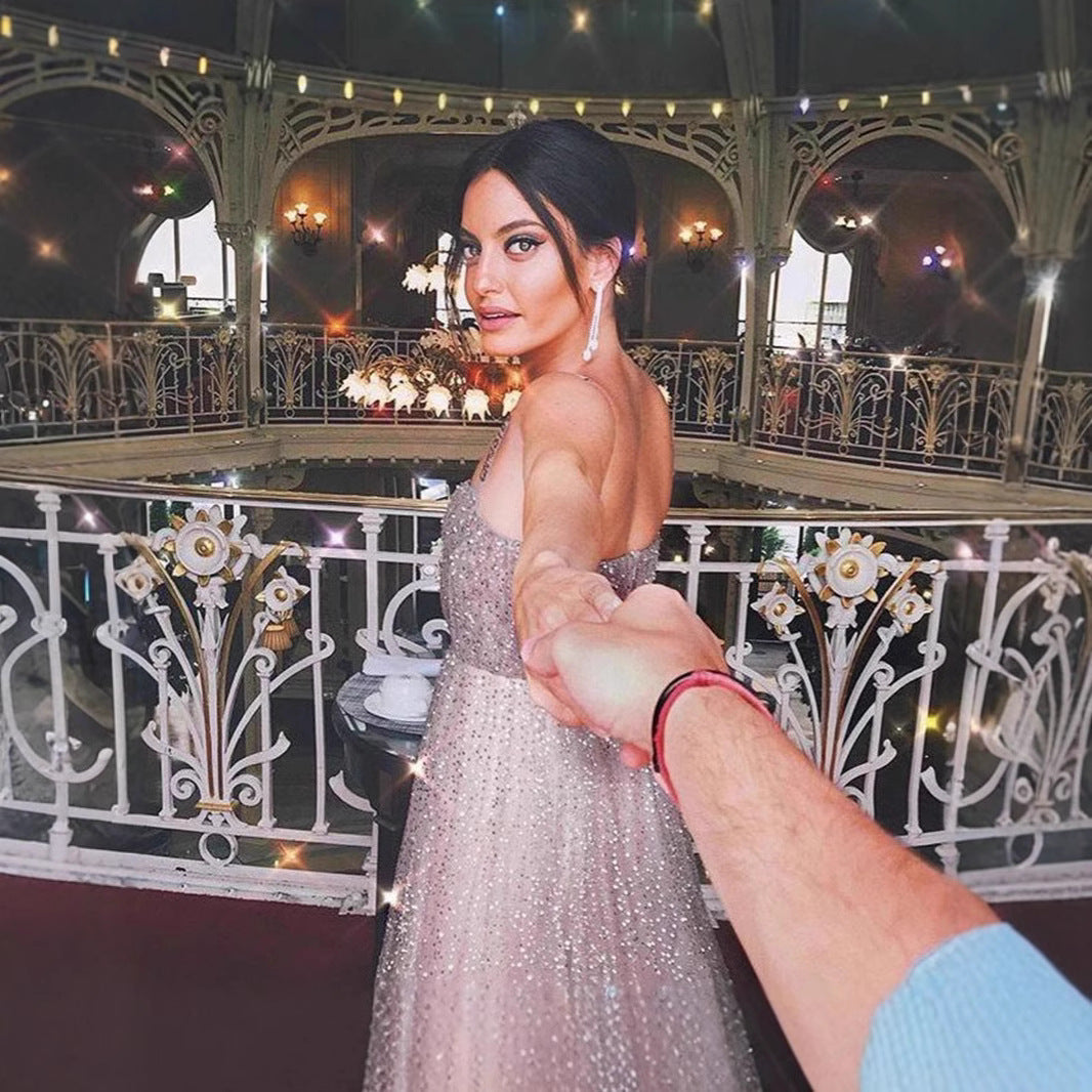 Damen Glitzerndes A-Linien Kleid mit Spaghettiträgern