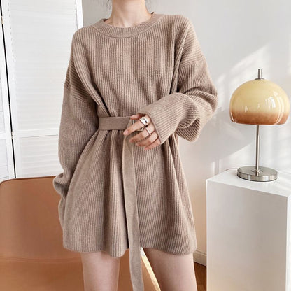 Damen Strickpullover mit Gürtel Norvielle