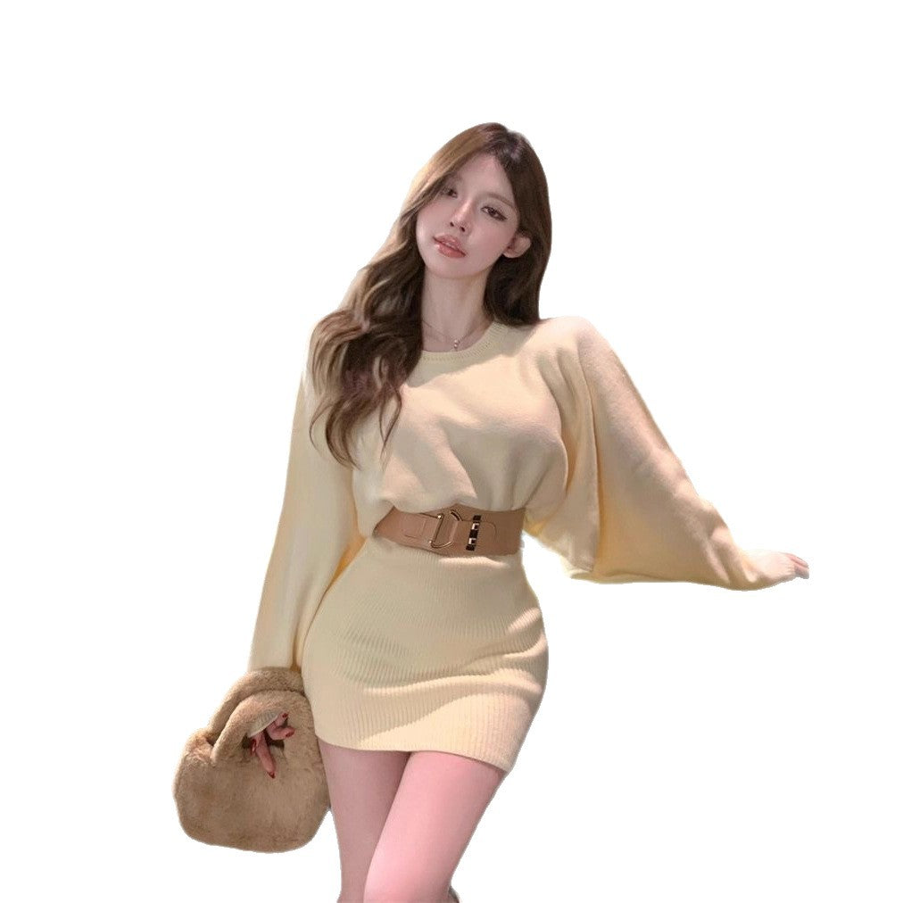 Damen Strickkleid Weiches Material Breite Ärmel Norvielle