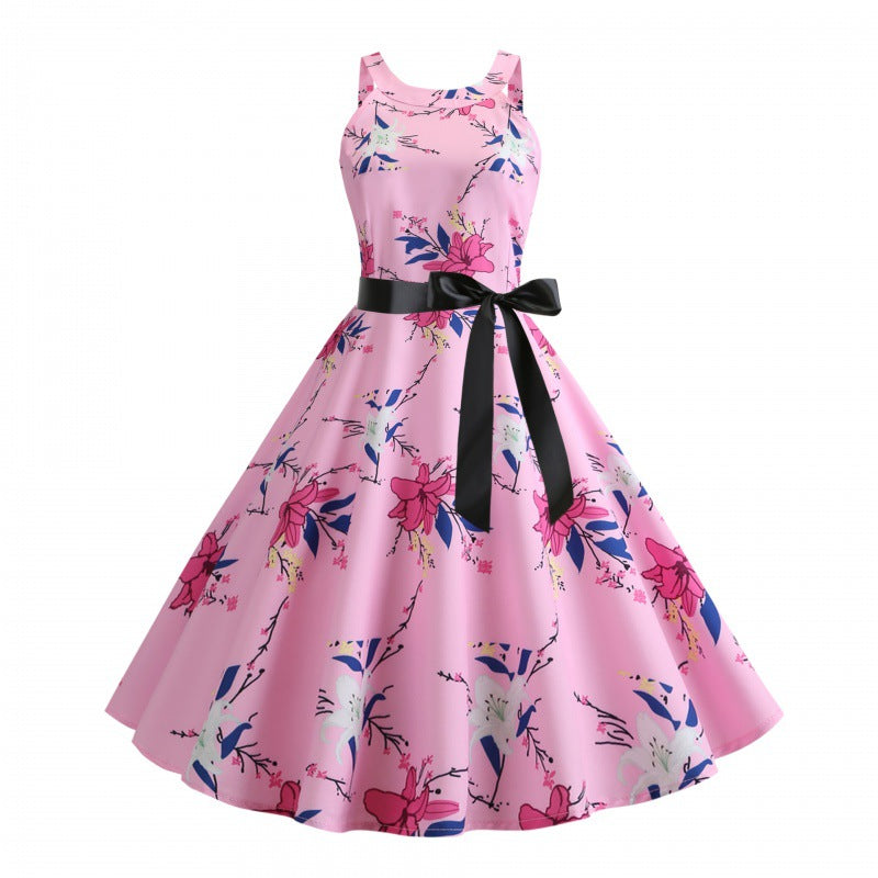 Damen A-Linien Kleid Floralmuster Eleganter Taillengürtel - Norvielle