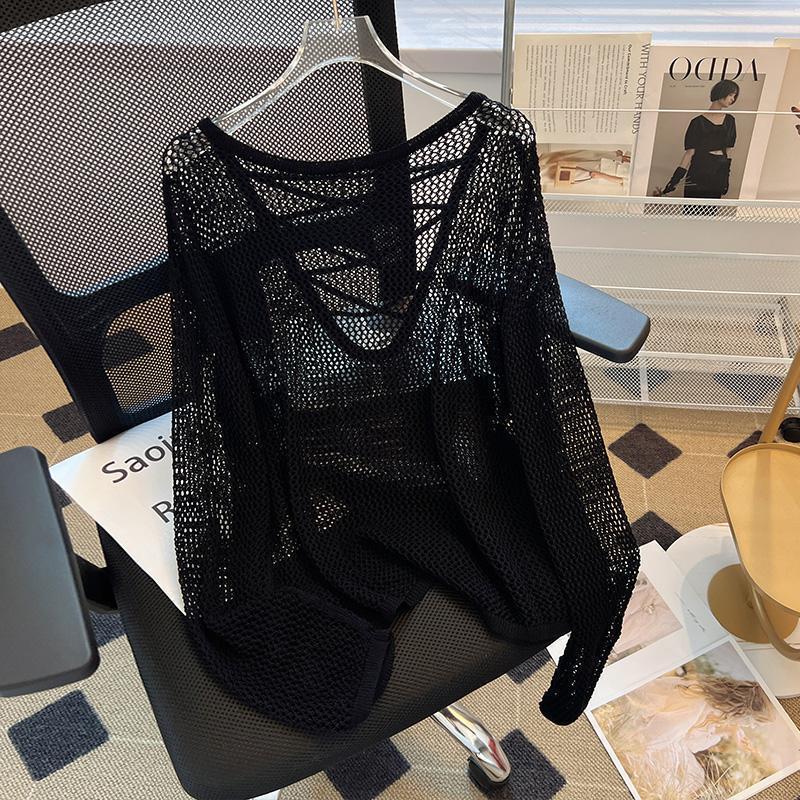 Damen Netzpullover Offener Schnitt V-Ausschnitt