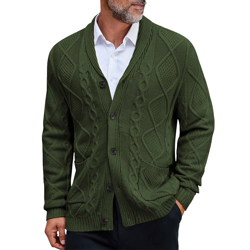 Herren Grobstrickjacke Elegantes Zopfmuster Warm Beige