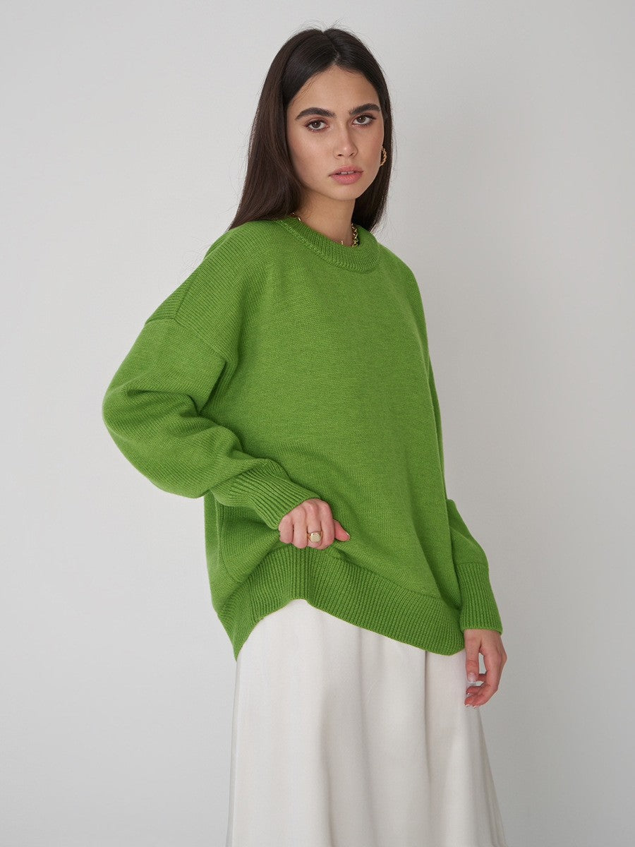 Damen Oversized Pullover Strukturiertes Strickmuster Beige