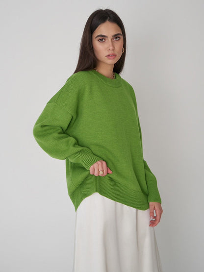 Damen Oversized Pullover Strukturiertes Strickmuster Beige