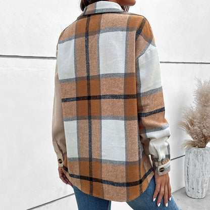 Damen Blusenjacke Kariert Knopfverschluss Norvielle