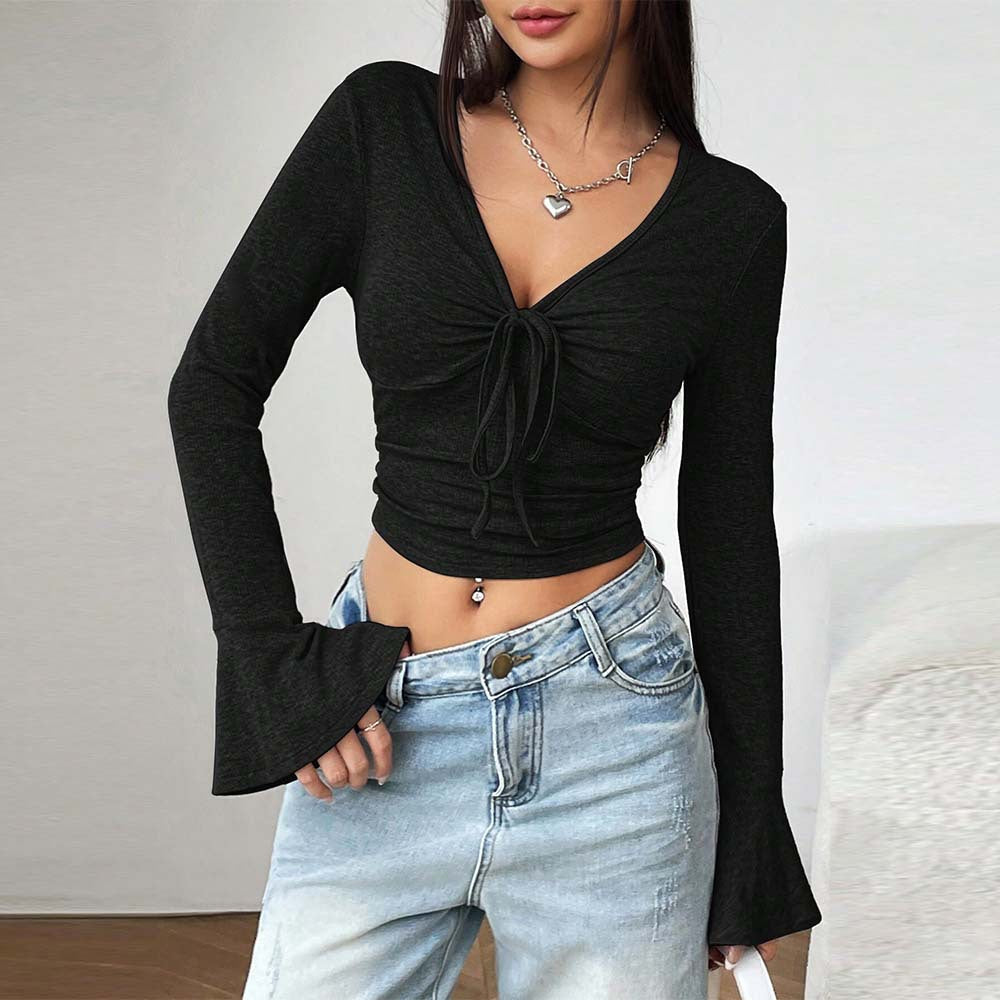 Damen Langarm- mit Knoten-Design und Crop-Ausschnitt