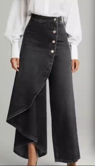 Damen Jeansrock Asymmetrisch Knopfdetails