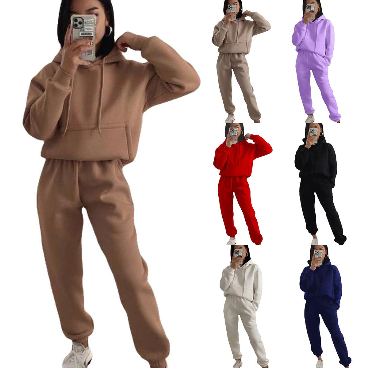 Damen Fleece-Joggingset mit Kapuze Elastisch Schwarz Norvielle - Norvielle