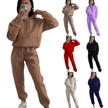 Damen Fleece-Joggingset mit Kapuze Elastisch Schwarz Norvielle - Norvielle