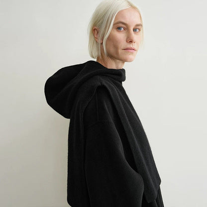 Damen Strickpullover mit Kapuze Kuschelfleece Norvielle