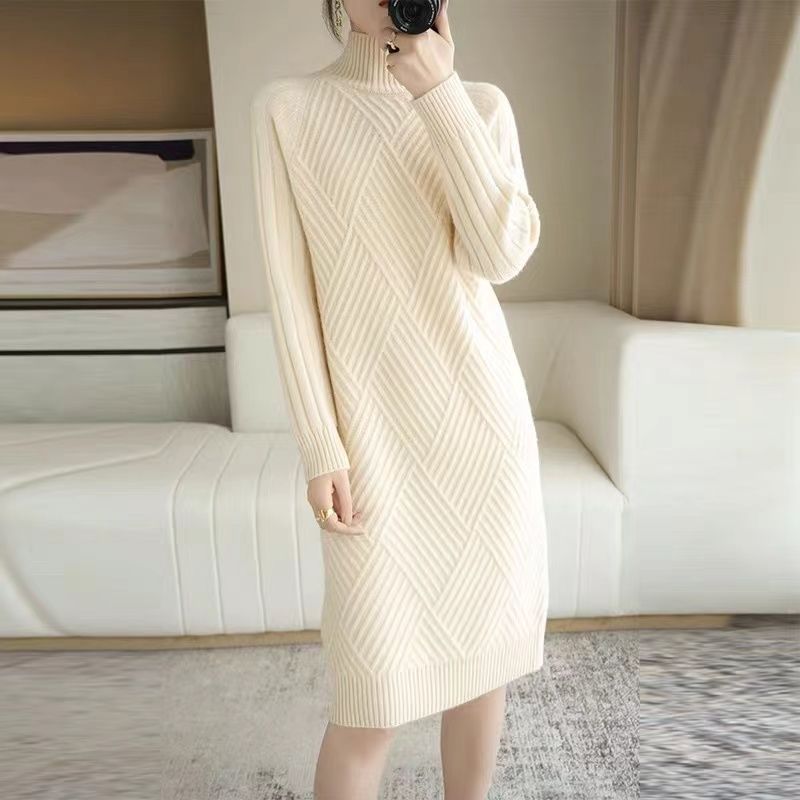 Damen Strickkleid Stehkragen Rippmuster Norvielle