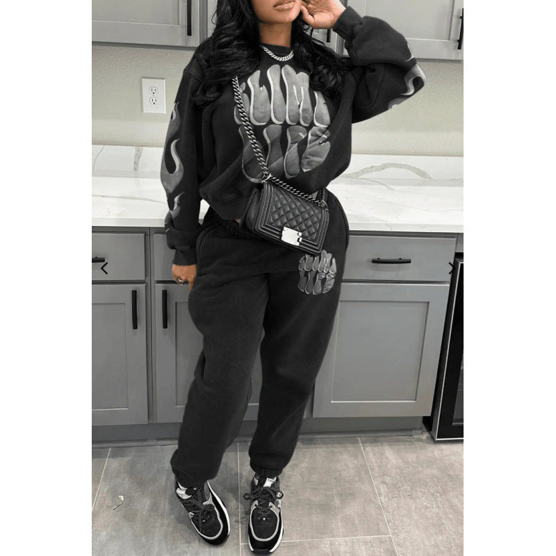 Damen Sweatanzug Sportlich Grafikdesign Norvielle