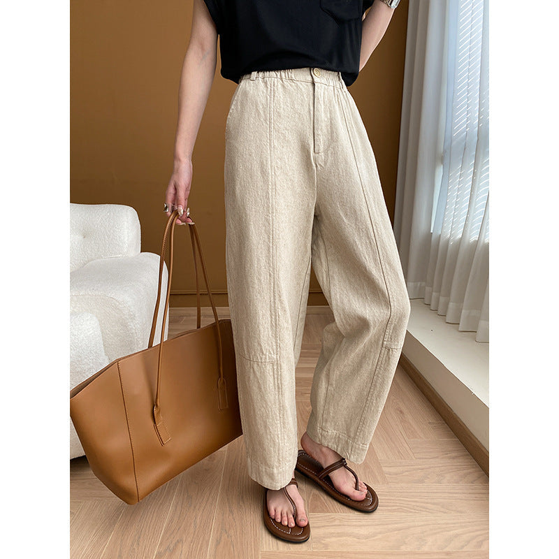 Damen Leinenhose Moderner Schnitt Hochtaschen Beige - Norvielle