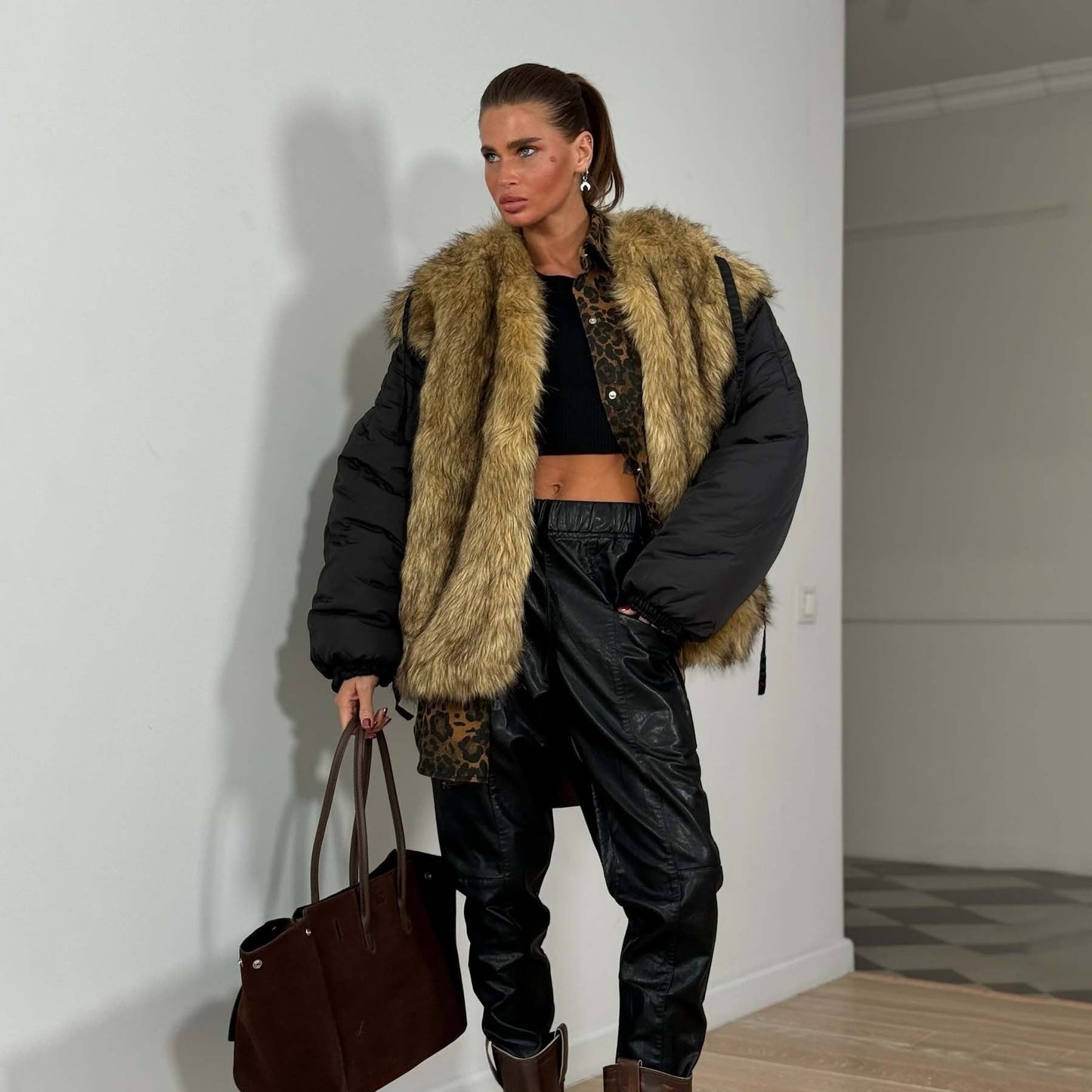 Damen Modische Jacke Kunstfellkragen Norvielle