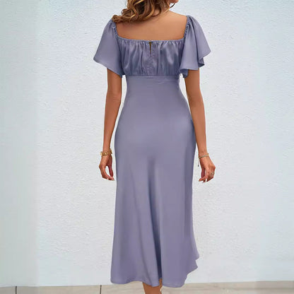 Damen Maxikleid Voluminöse Rüschenärmel Seitlicher Schlitz Norvielle