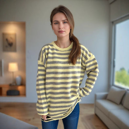 Damen Oversized-Pullover aus Strickstoff mit lässigem Streifenmuster