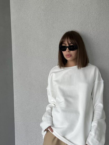 Damen Oversize Pullover Weite Passform Strukturiert Beige