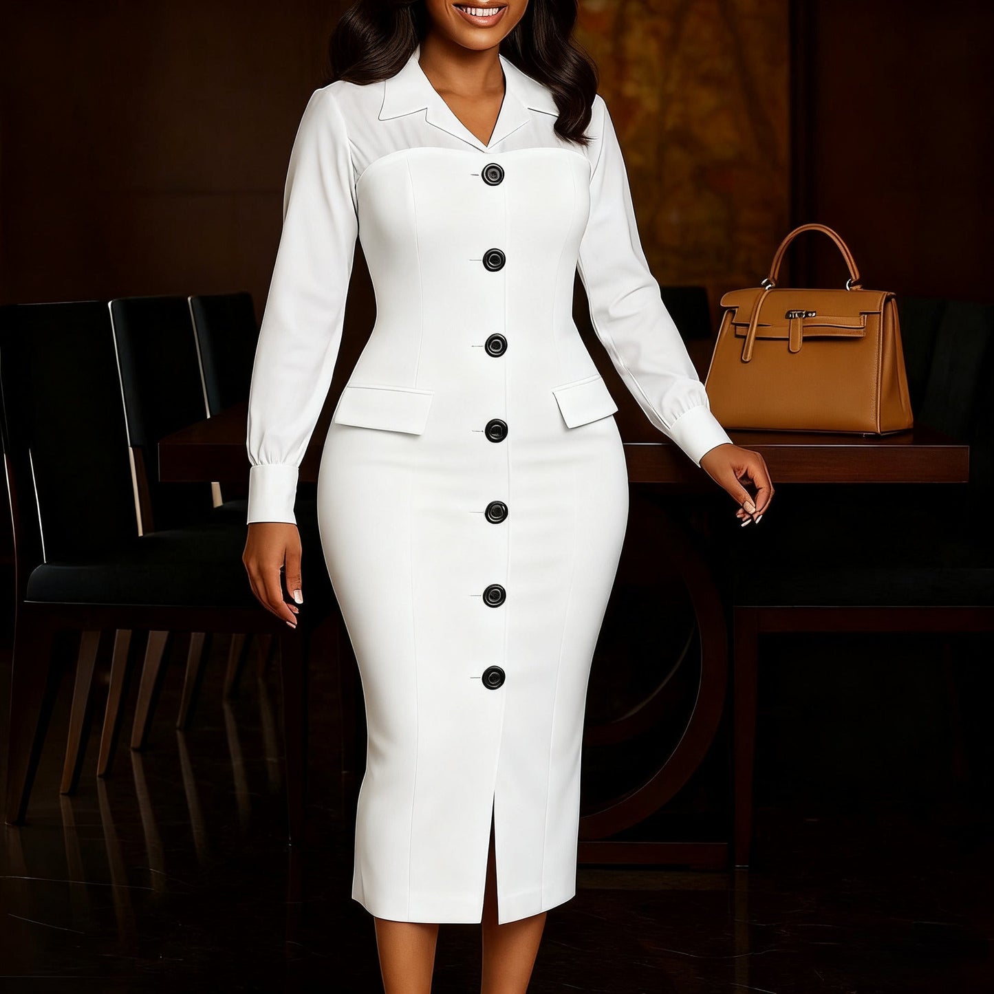 Damen Hemdkleid mit Knopfleiste und langen Ärmeln