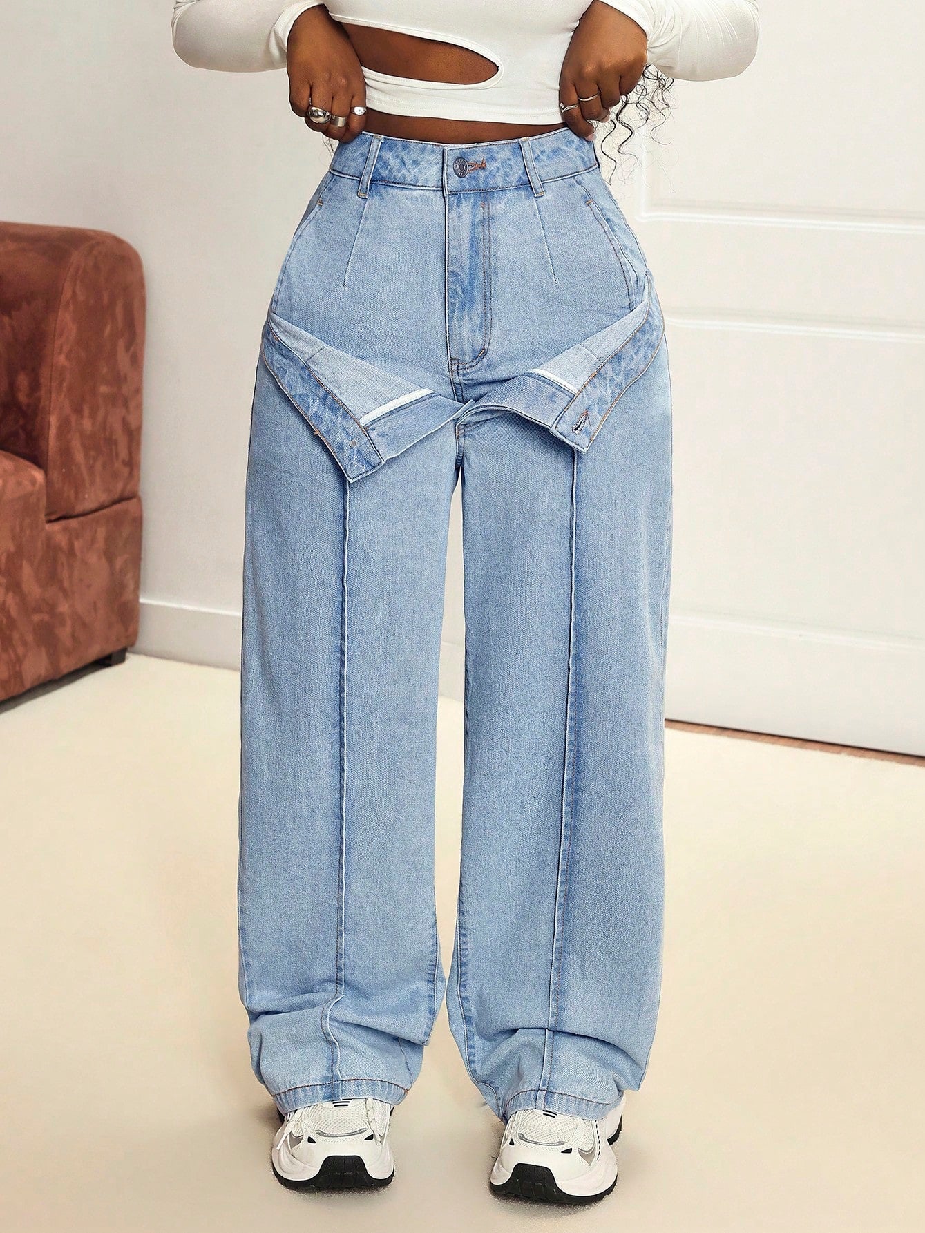 Damen Weite Jeans Asymmetrisch Norvielle