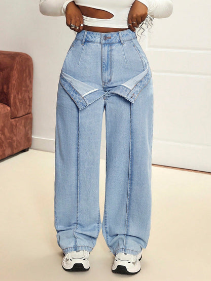 Damen Weite Jeans Asymmetrisch Norvielle