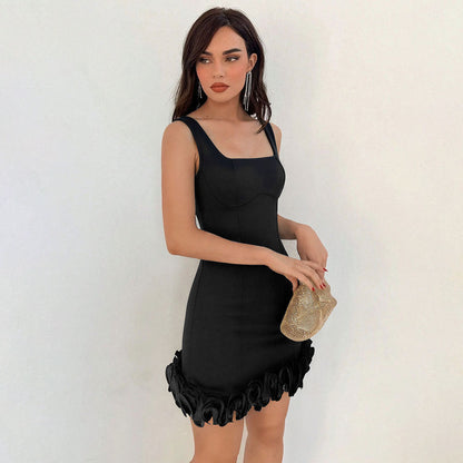 Damen Cocktailkleid Rüschendekoration Figurbetont Norvielle