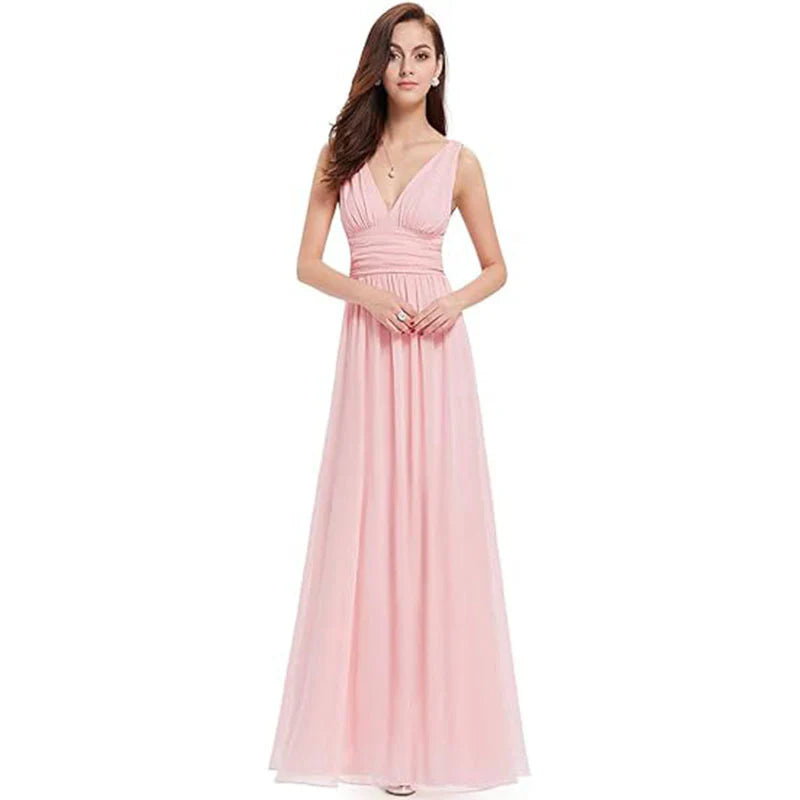 Damen Maxikleid V-Ausschnitt Fließender Saum