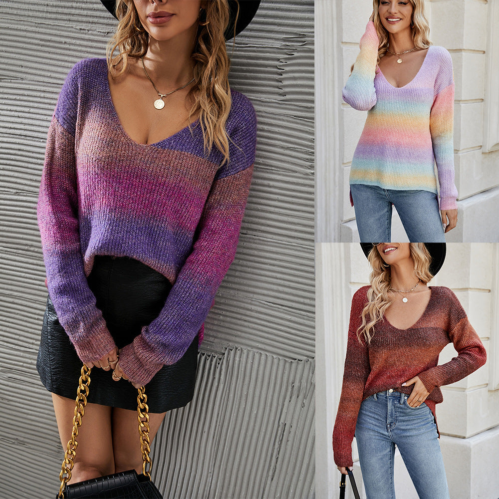 Damen V-Pullover Gemütlich Farbverlauf Norvielle - Norvielle