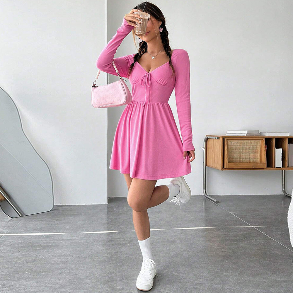 Damen Mini-Kleid mit Bindedetail Längsärmelig Norvielle