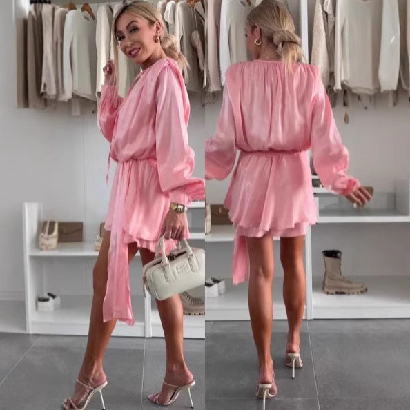 Damen Wickelkleid Seidenstoff Glänzend Norvielle - Norvielle