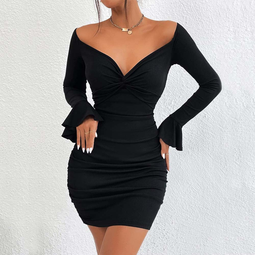 Damen Minikleid V-Ausschnitt Schmalrock Norvielle