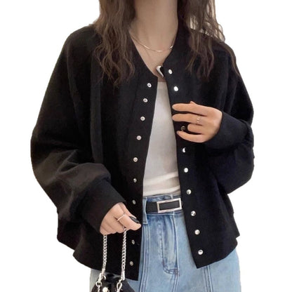 Damen Collegejacke Sportlich Glänzende Druckknöpfe Norvielle