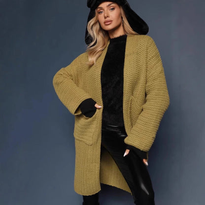 Damen Oversized Strickjacke V-Ausschnitt Taschen Norvielle