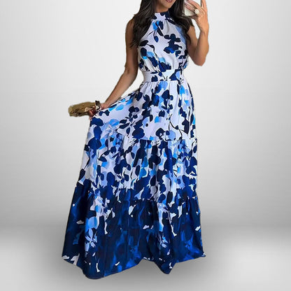 Damen Maxikleid Stehkragen Fließender Rock Norvielle