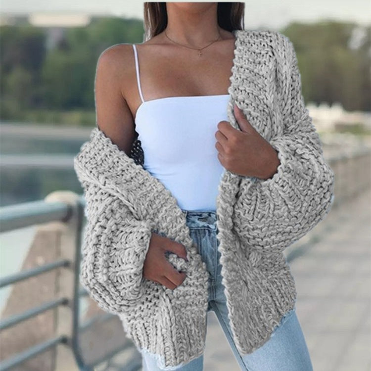 Damen Oversized Cardigan Grobstrick Lässig Beige