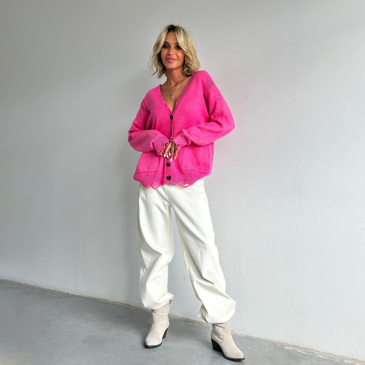 Damen Strickjacke Oversized mit Knöpfen Norvielle