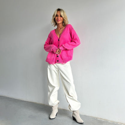 Damen Strickjacke Oversized mit Knöpfen Norvielle